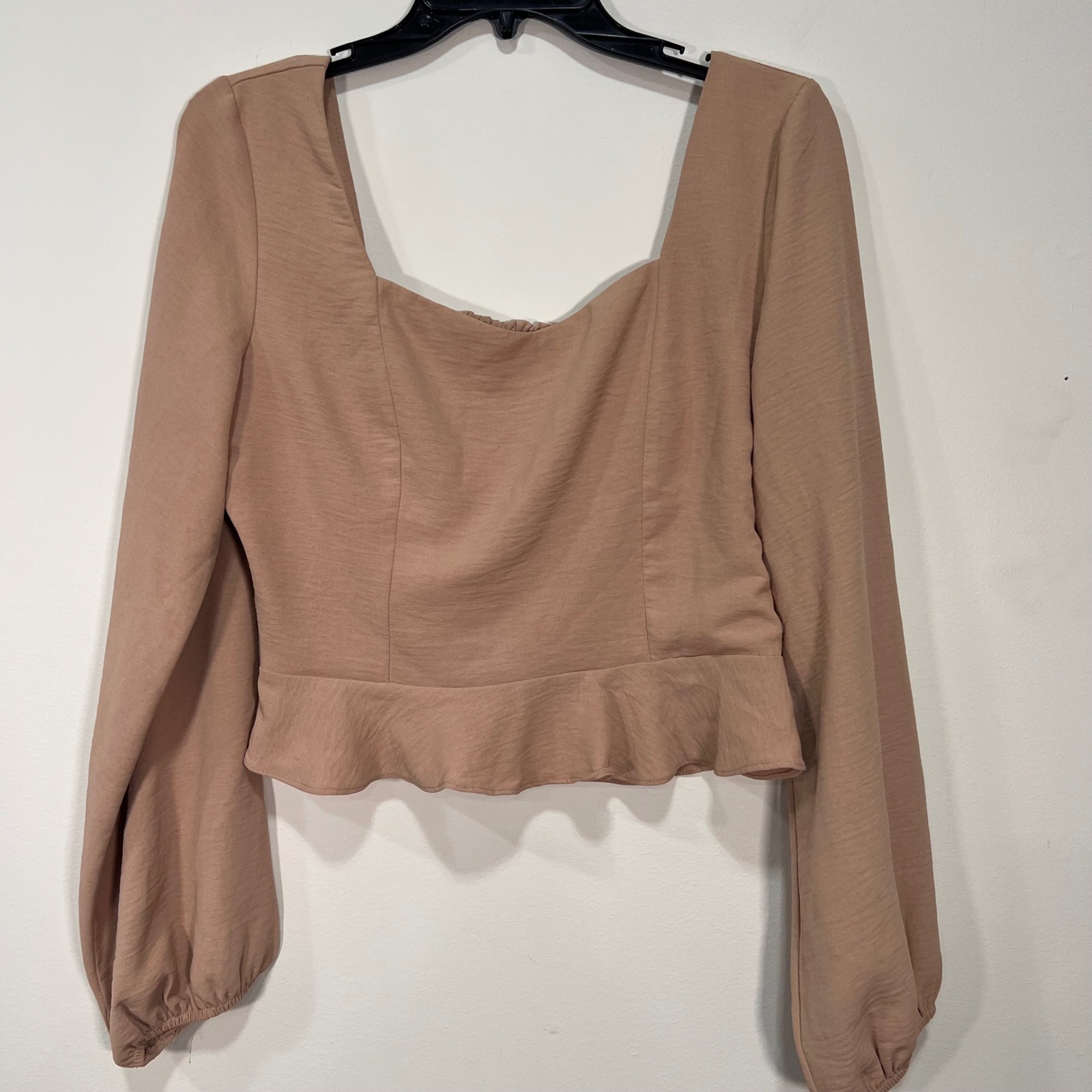 Altar'd State Square Neck Peplum Top Smocked Back Neutral Cropped Blouse M